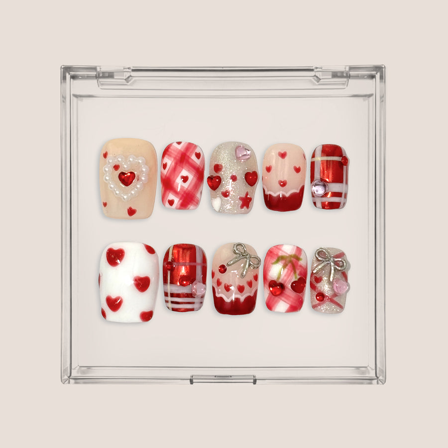 Cherry Love Story romantic cherry press-on nails