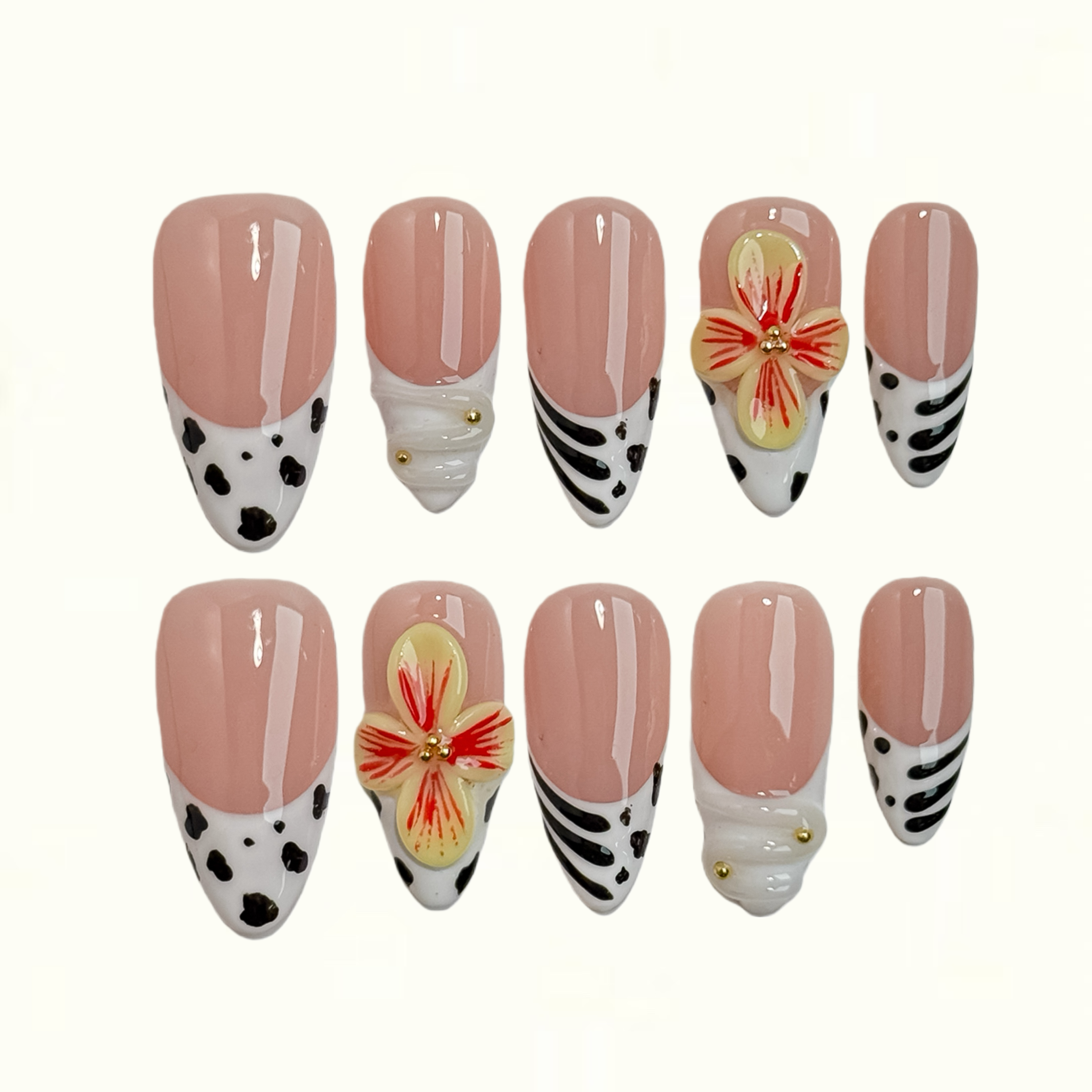 Blush Art Muse Abstract Nude and White Press on Nails with Texture