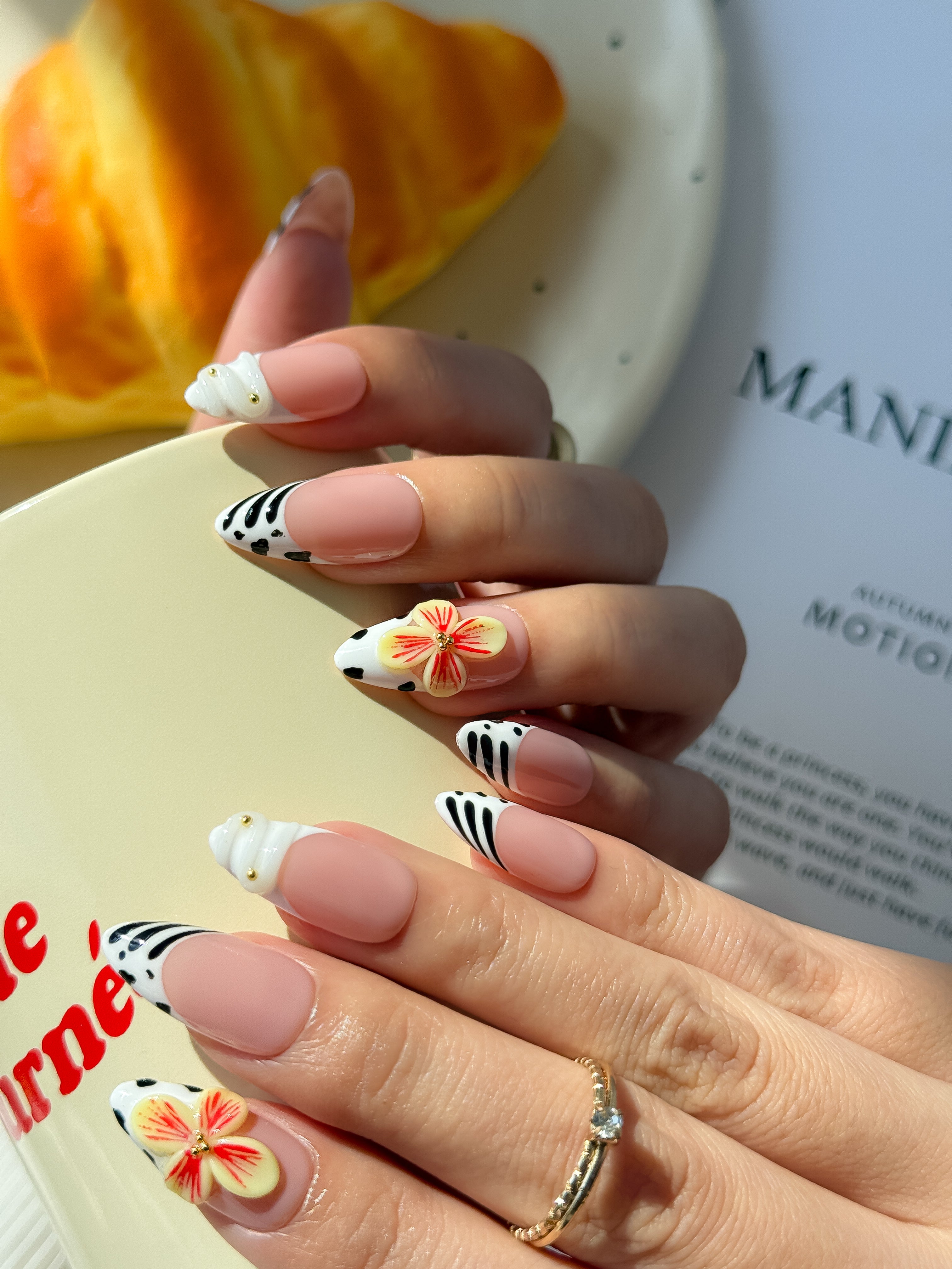 Blush Art Muse Abstract Nude and White Press on Nails with Texture