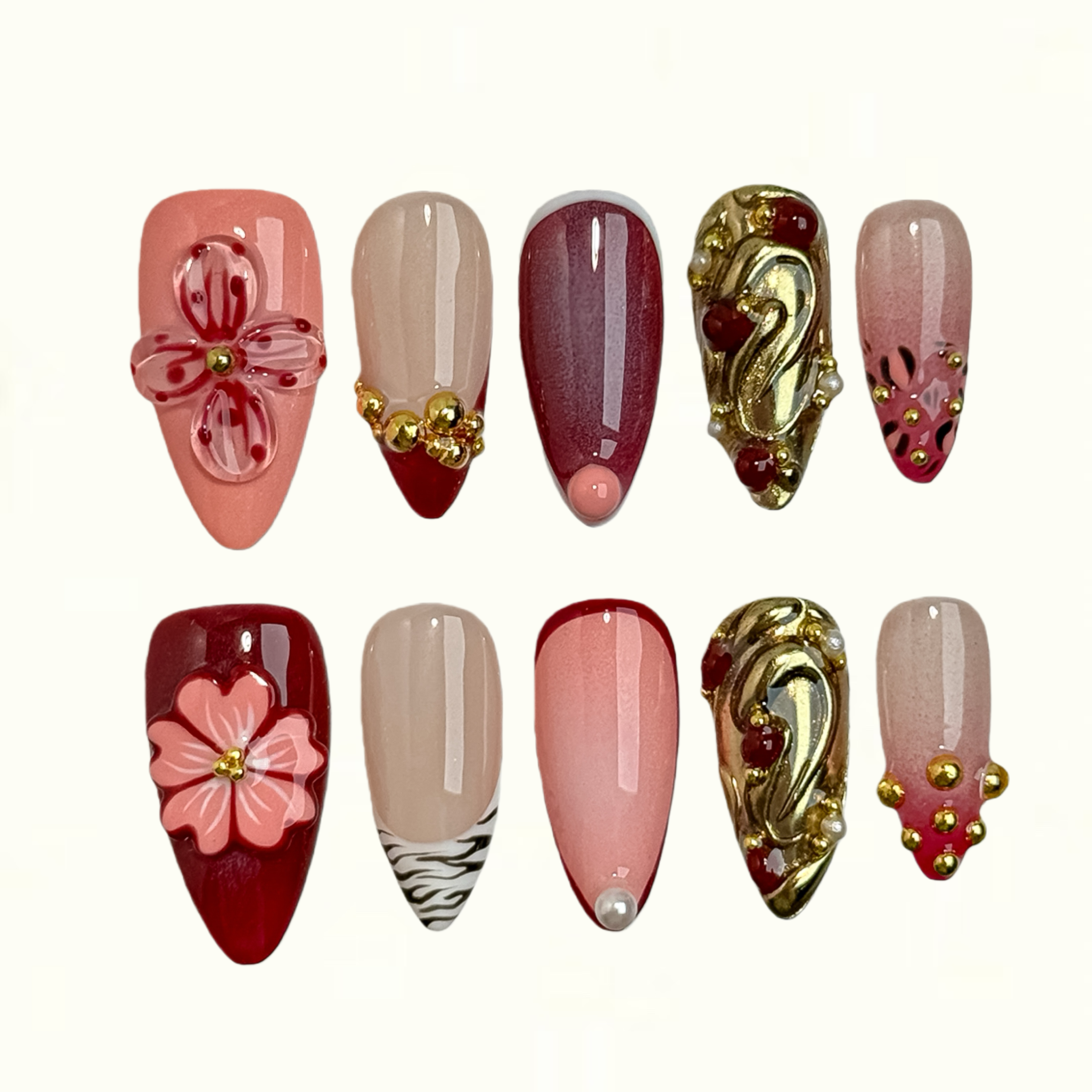 Blush Gilded Romance Elegant Pink Press on Nails with 3D Gold Florals