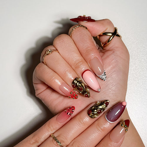 Blush Gilded Romance Elegant Pink Press on Nails with 3D Gold Florals