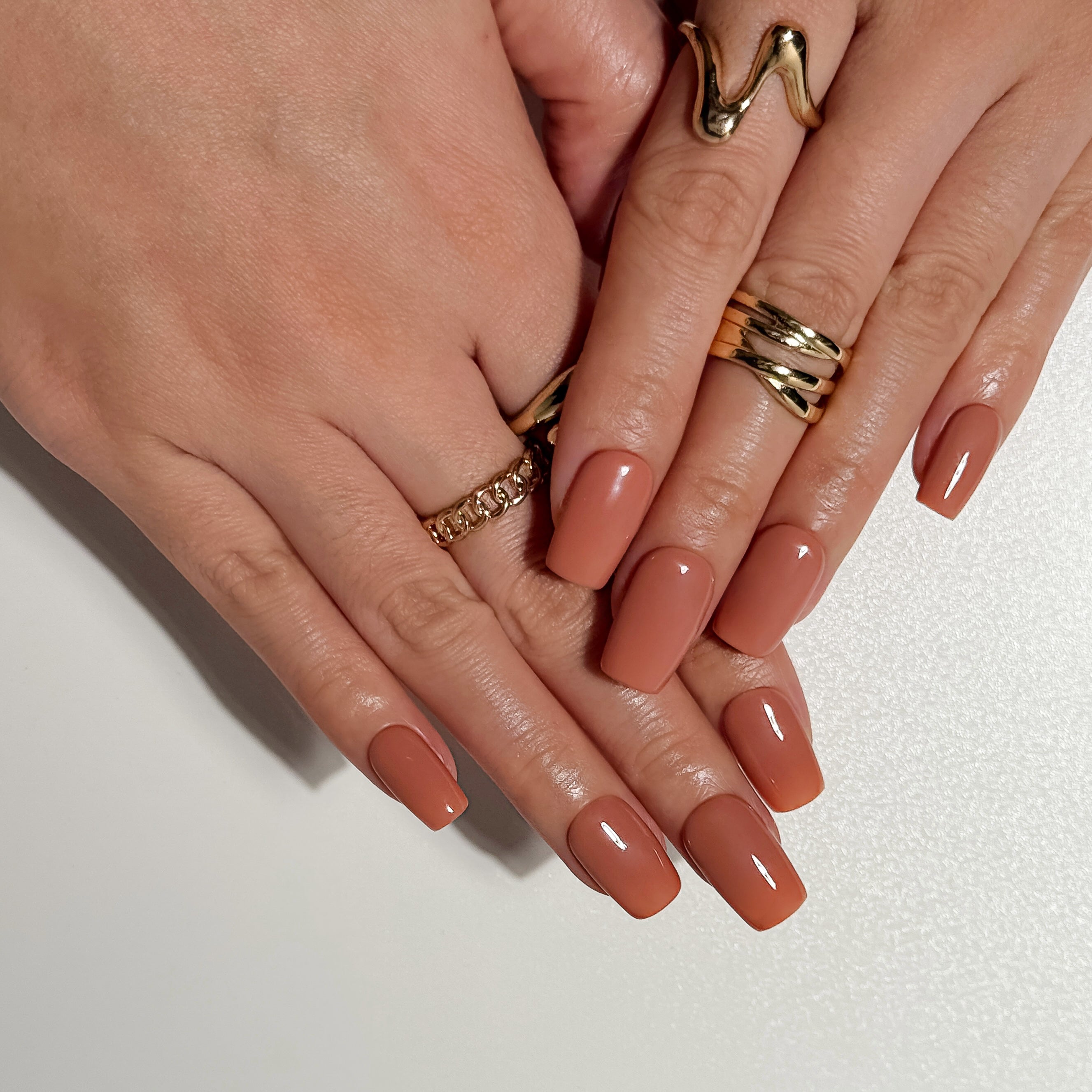 Cinnamon Nude Warm Terracotta Brown Glossy Press on Nails