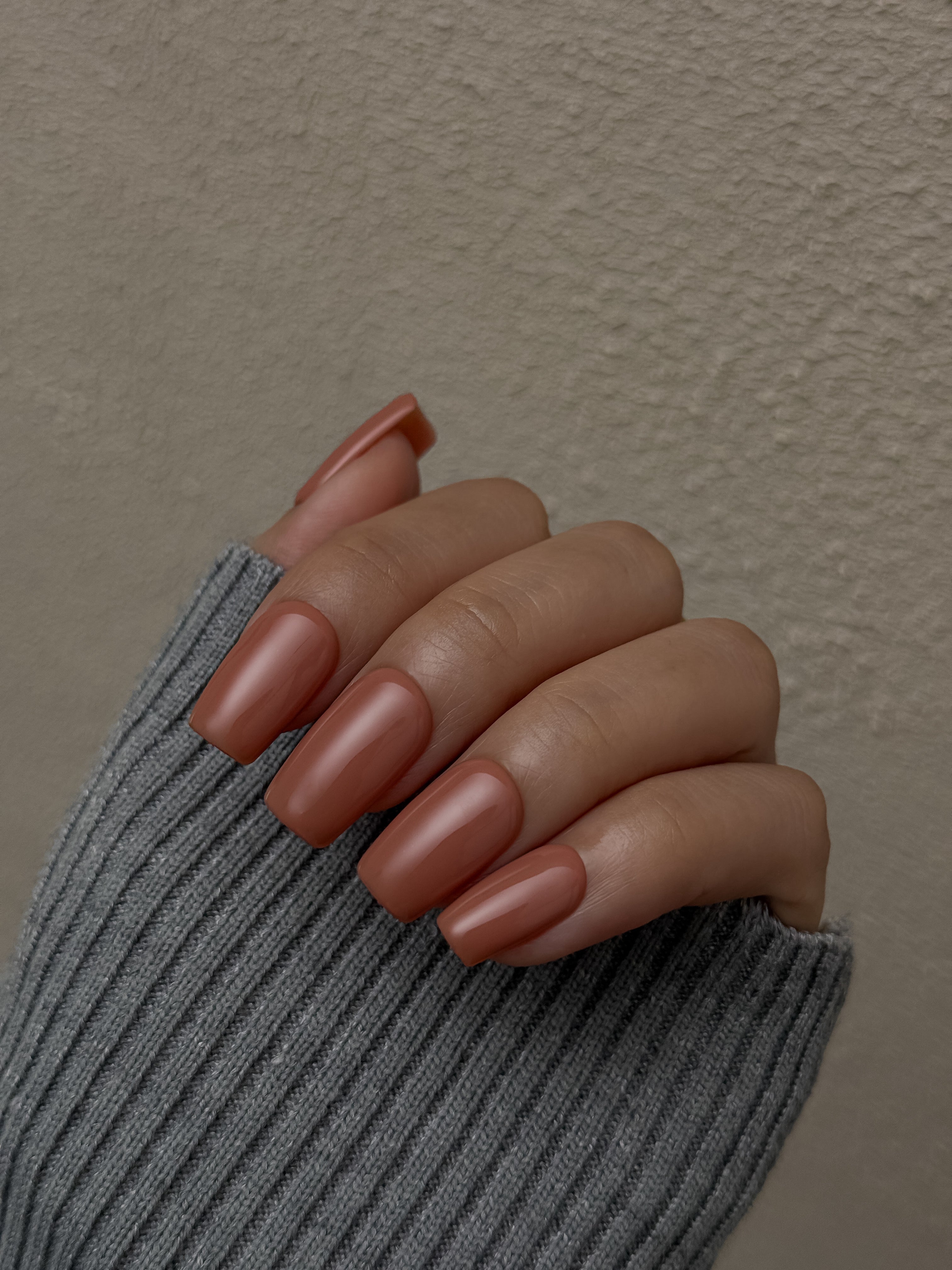 Cinnamon Nude Warm Terracotta Brown Glossy Press on Nails