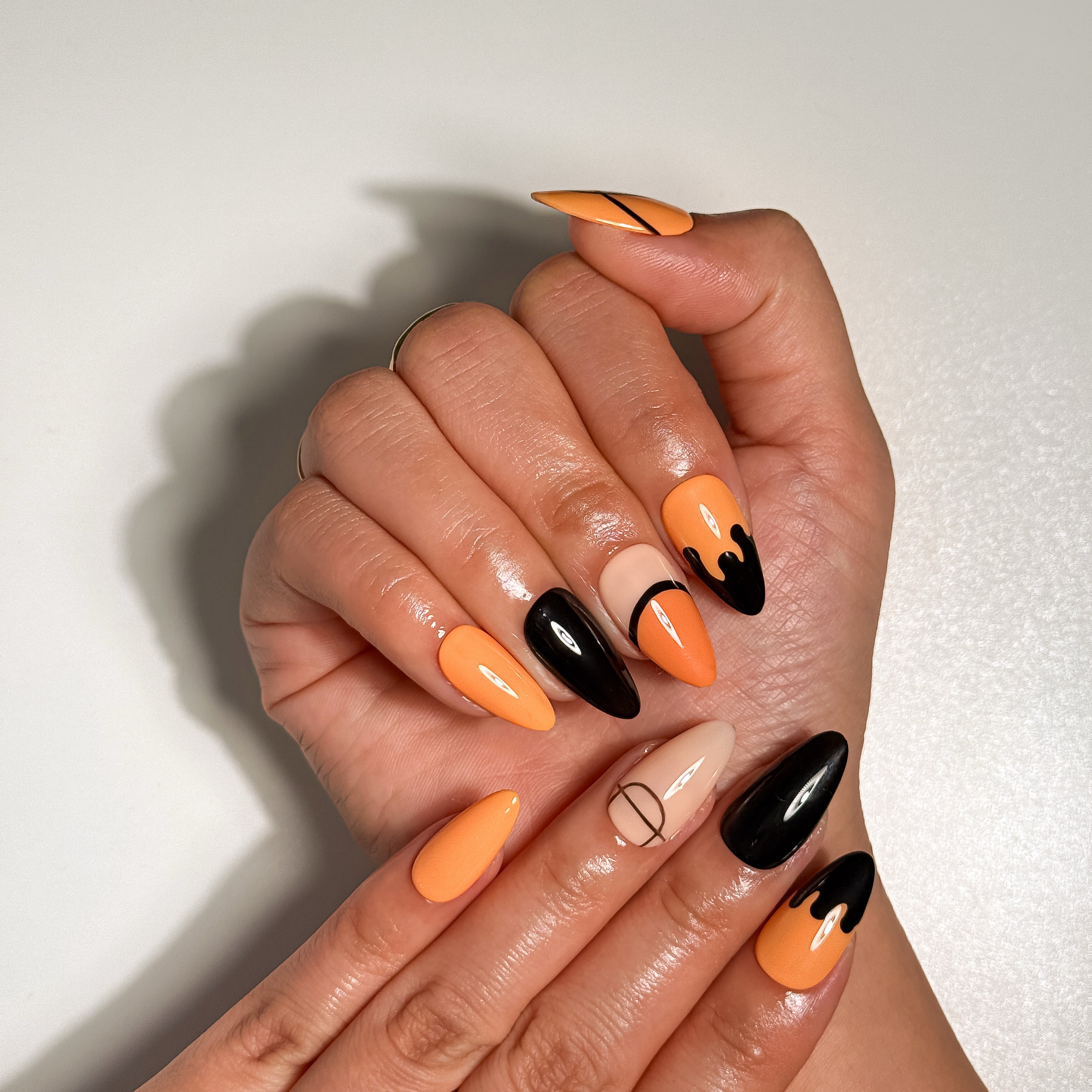 Court Heat Orange and Black Basketball Spirit Press on Nails