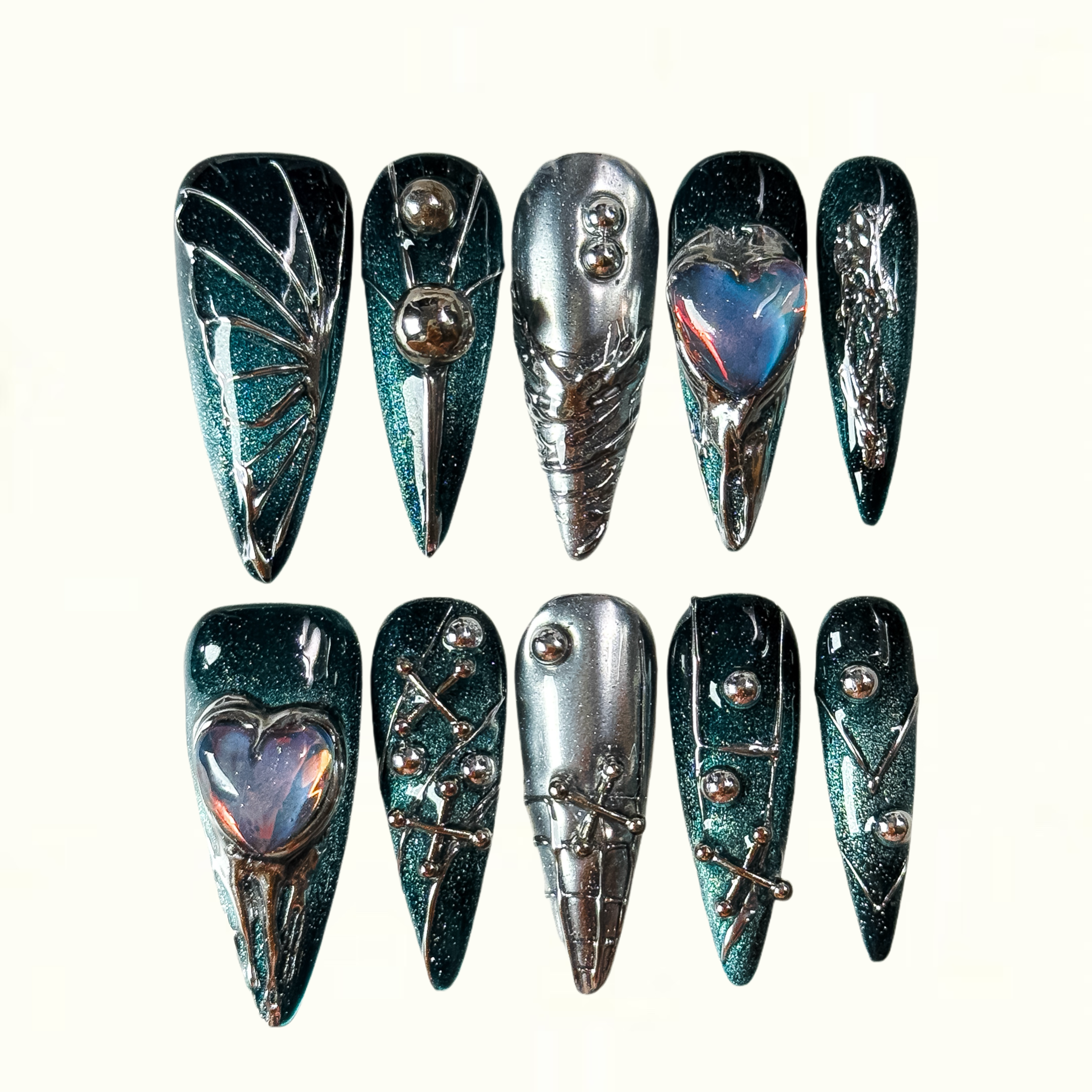 Cyber Galaxy Deep Galaxy Shimmer Press on Nails with Aurora Heart