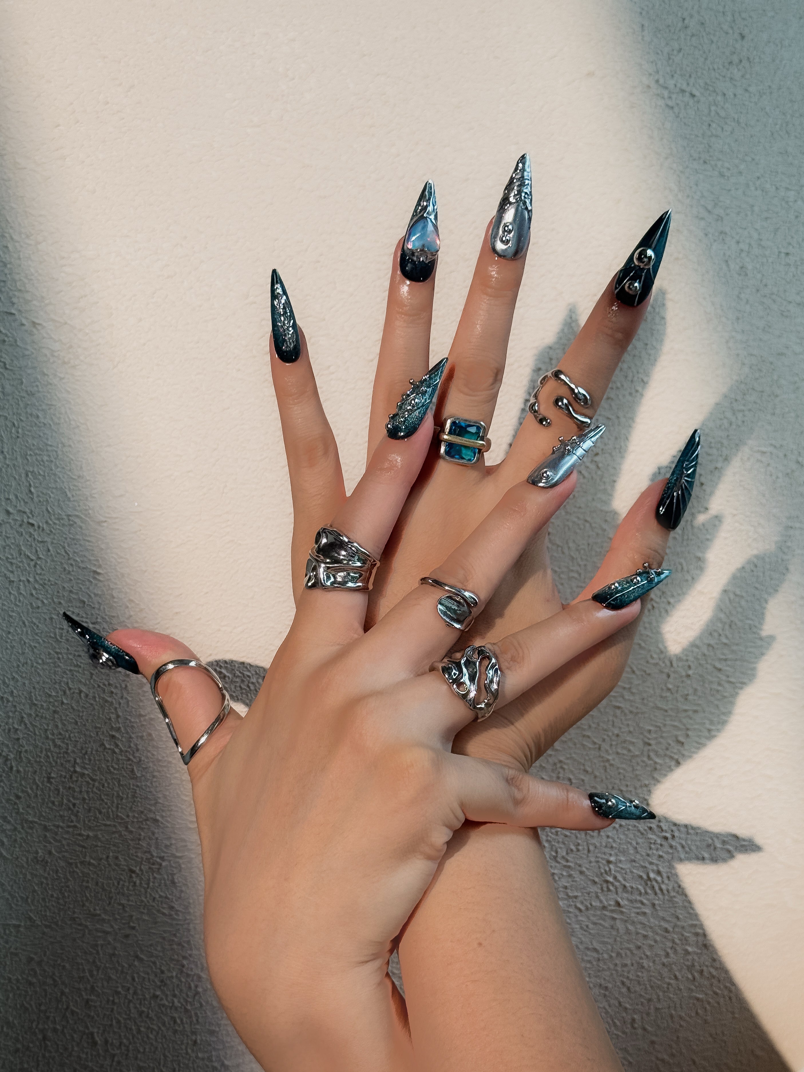 Cyber Galaxy Deep Galaxy Shimmer Press on Nails with Aurora Heart