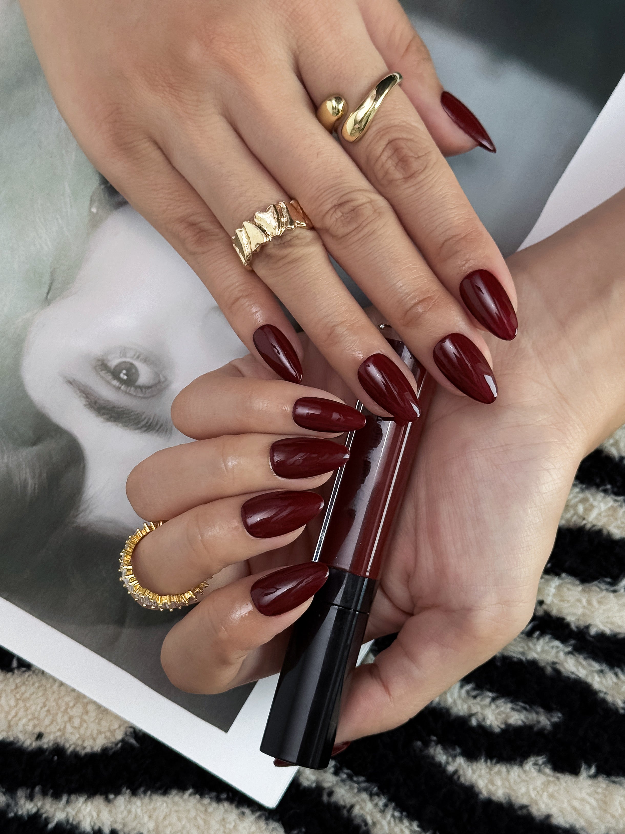 Merlot Deep Red Glossy Basic Press on Nails