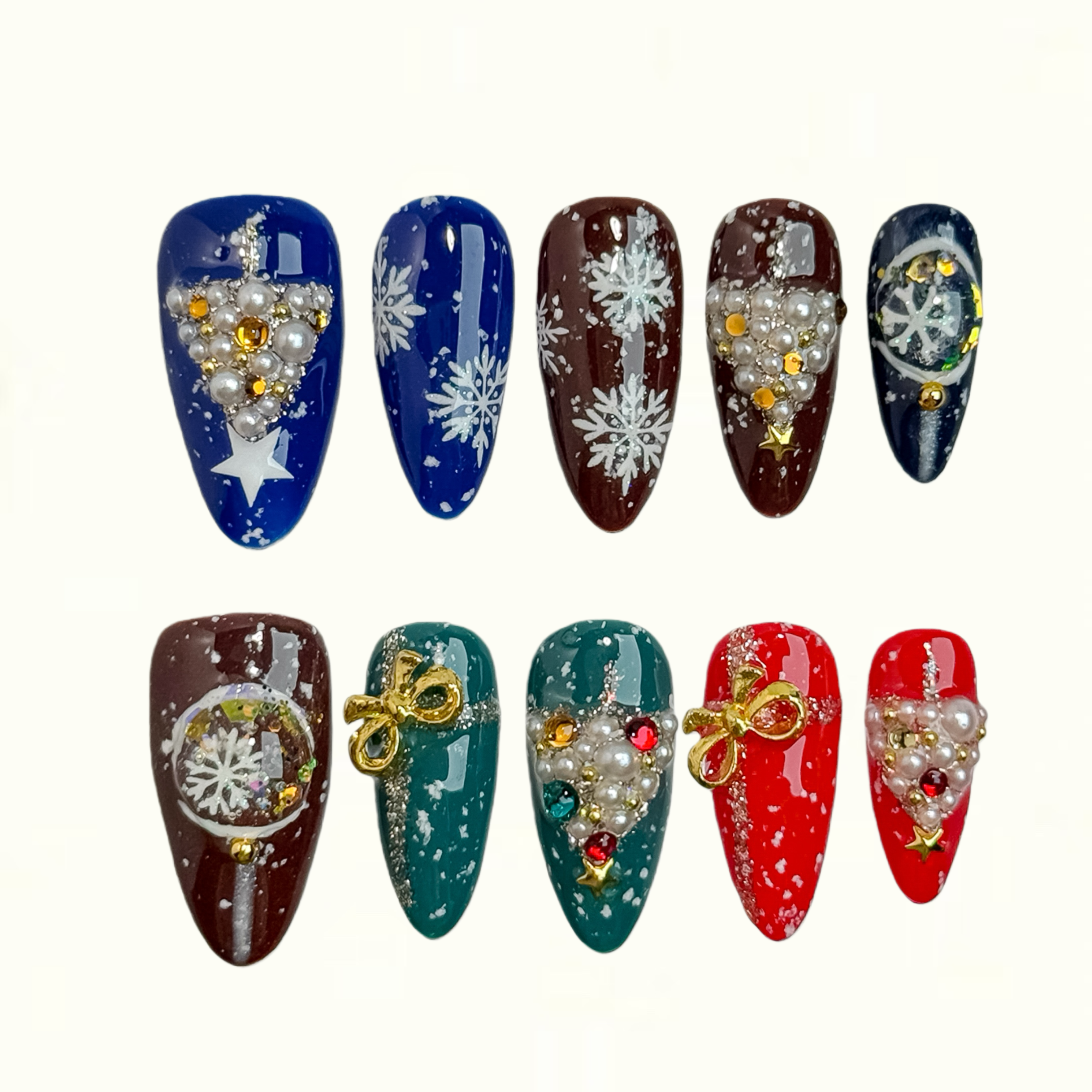 Noel Magic Jewel Tone Holiday Press on Nails with Gold Bows