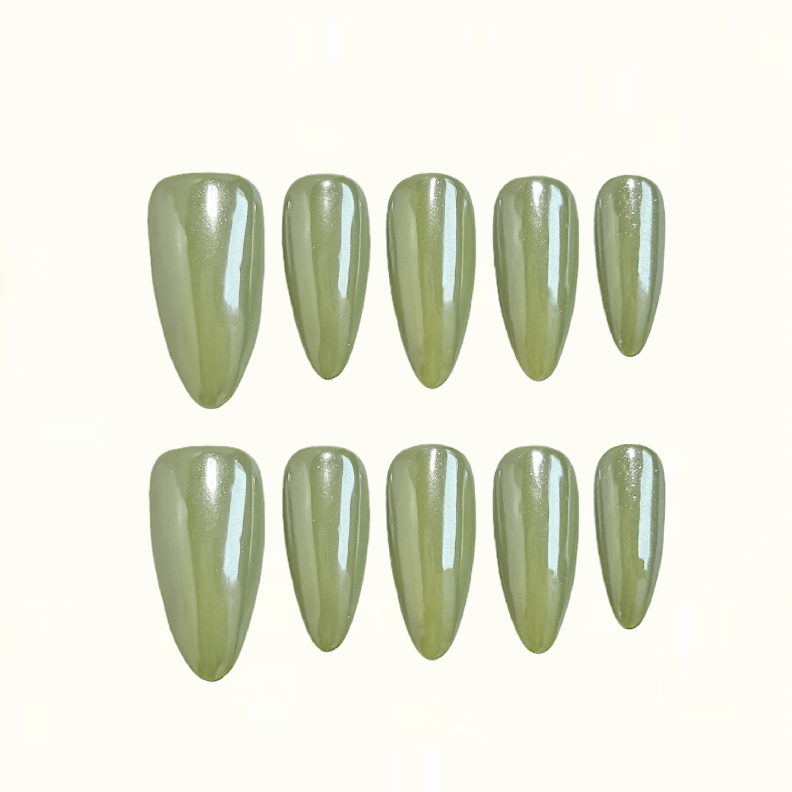 Olive Glossy Green Press on Nails with Pearl Shine