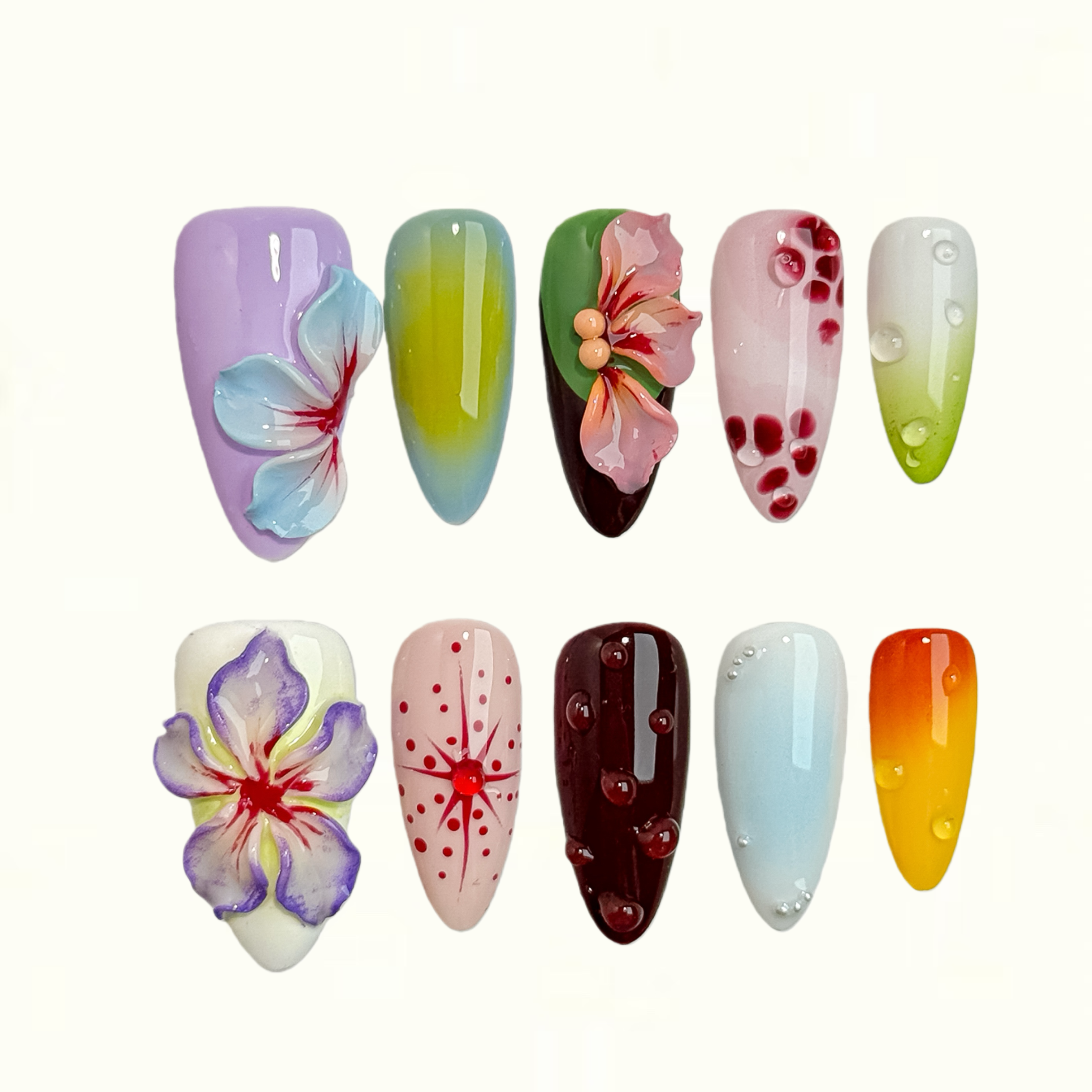 Petal Pop 3D Floral Short Press on Nails with Juicy Gradient Colors