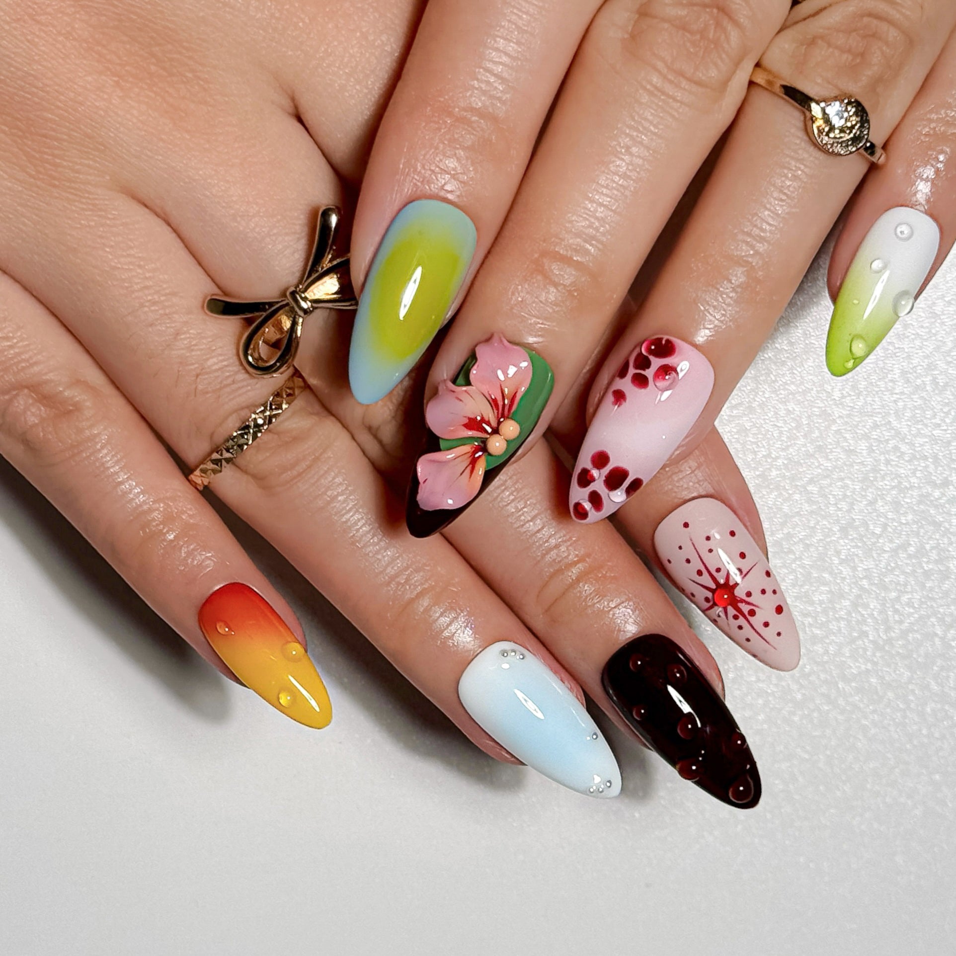 Petal Pop 3D Floral Short Press on Nails with Juicy Gradient Colors