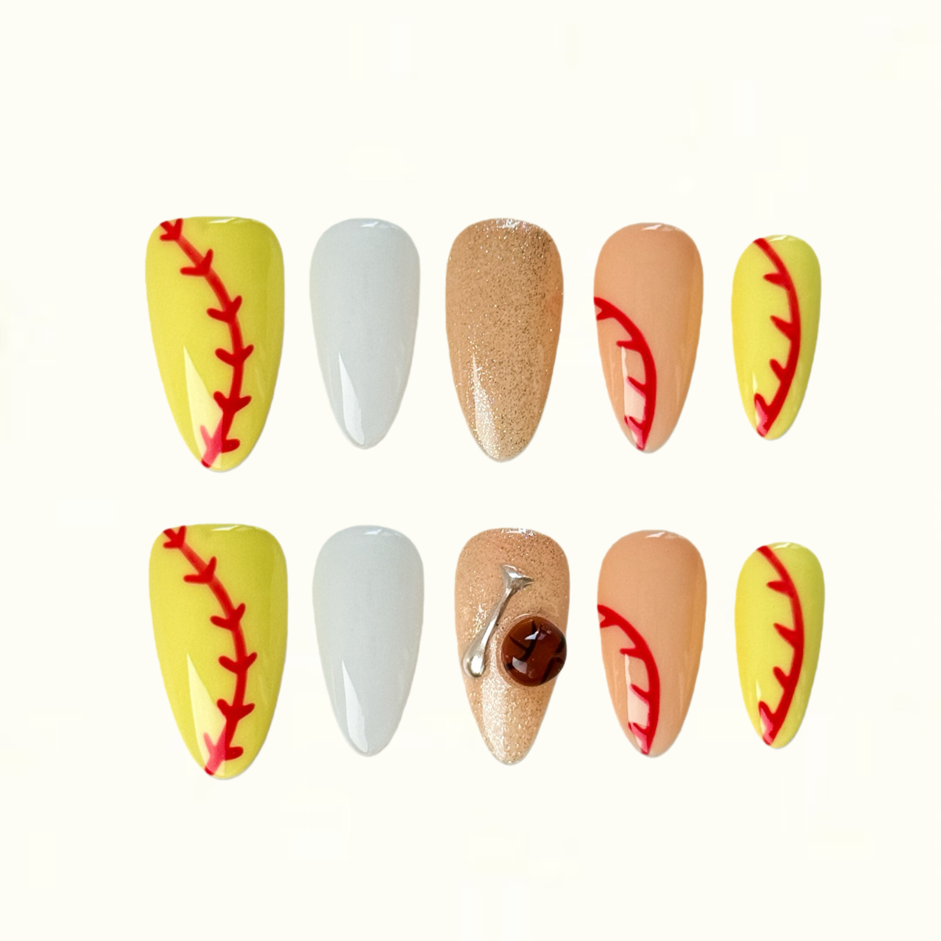 Power Pitch Neon Yellow and Gold Sporty Press on Nails