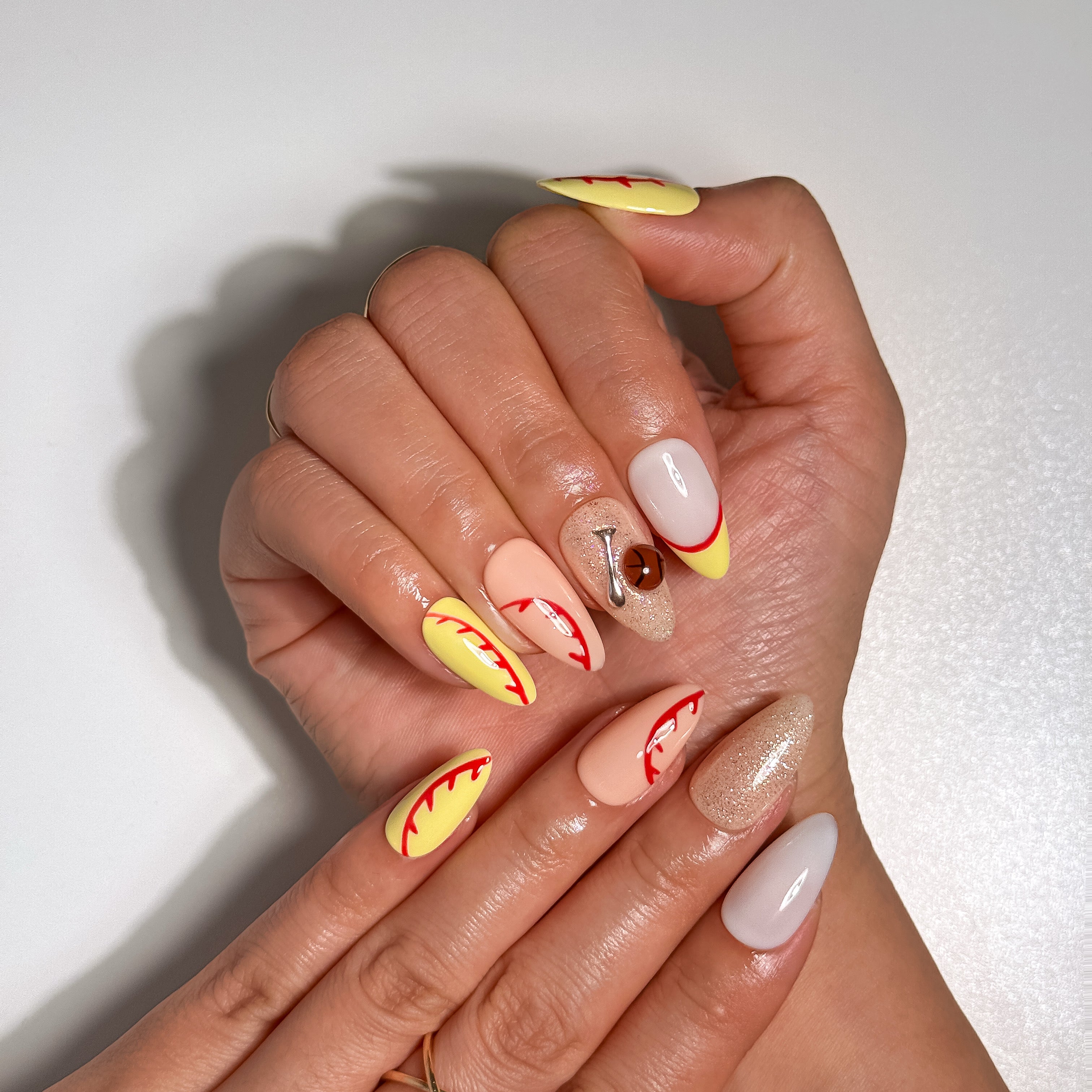Power Pitch Neon Yellow and Gold Sporty Press on Nails
