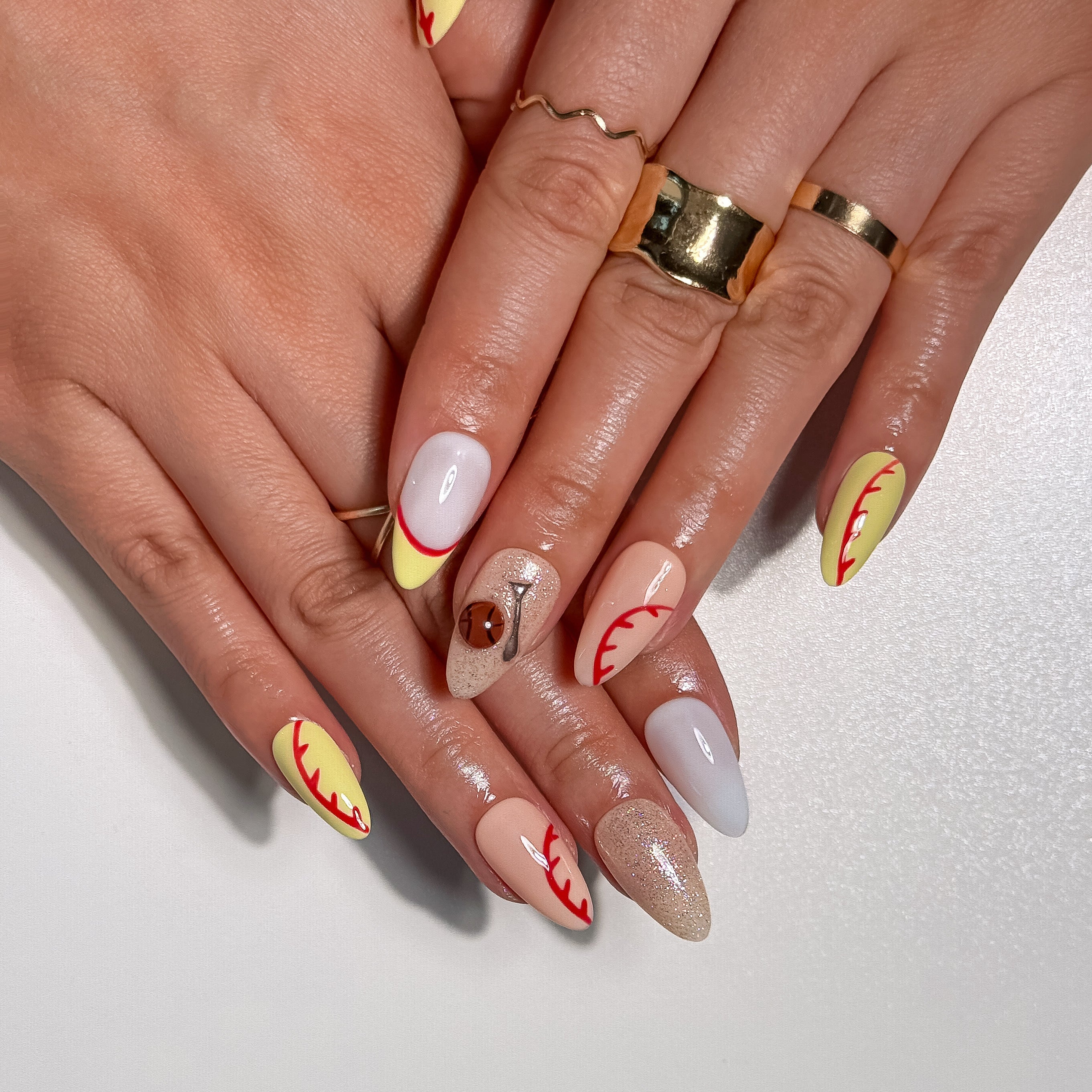 Power Pitch Neon Yellow and Gold Sporty Press on Nails