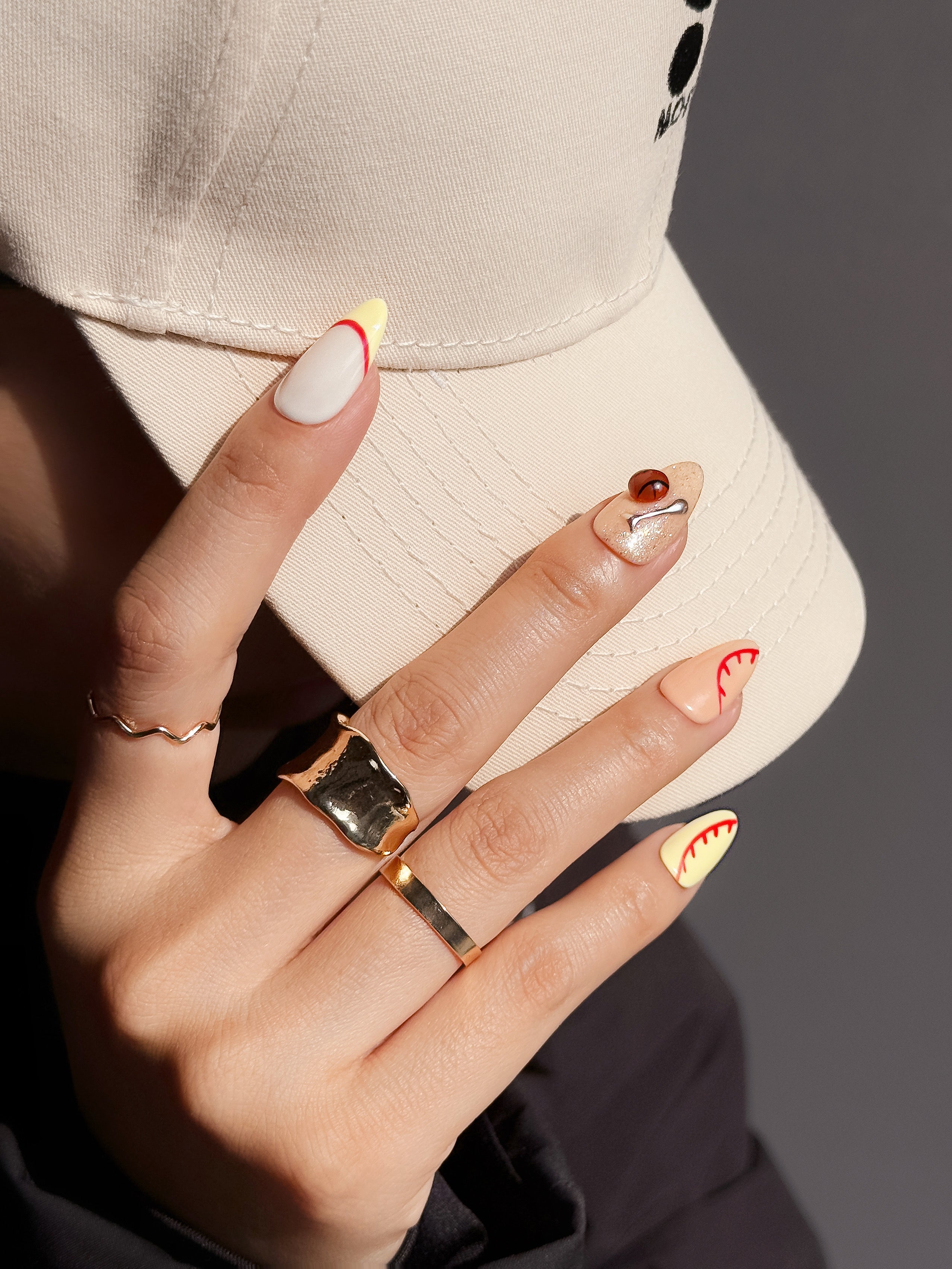 Power Pitch Neon Yellow and Gold Sporty Press on Nails