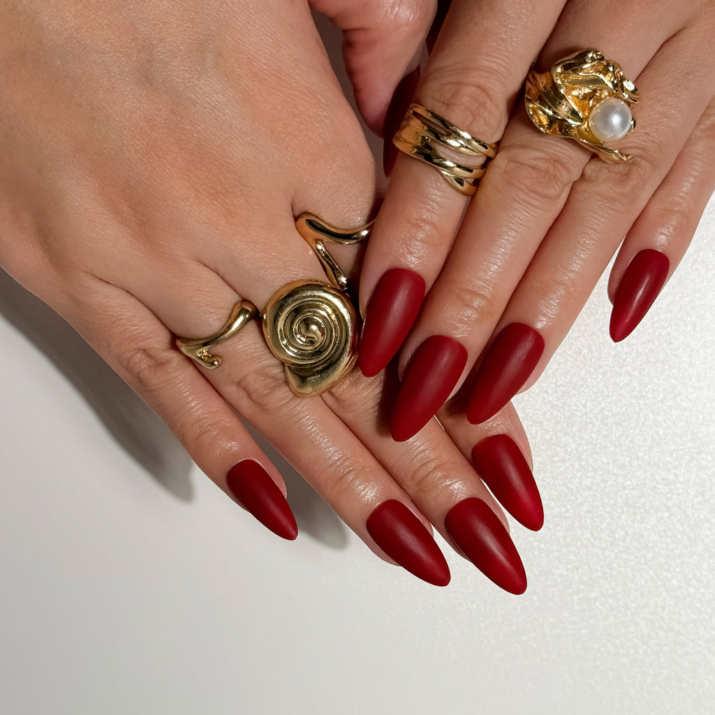 Rouge Matte Deep Red Short Basic Press on Nails