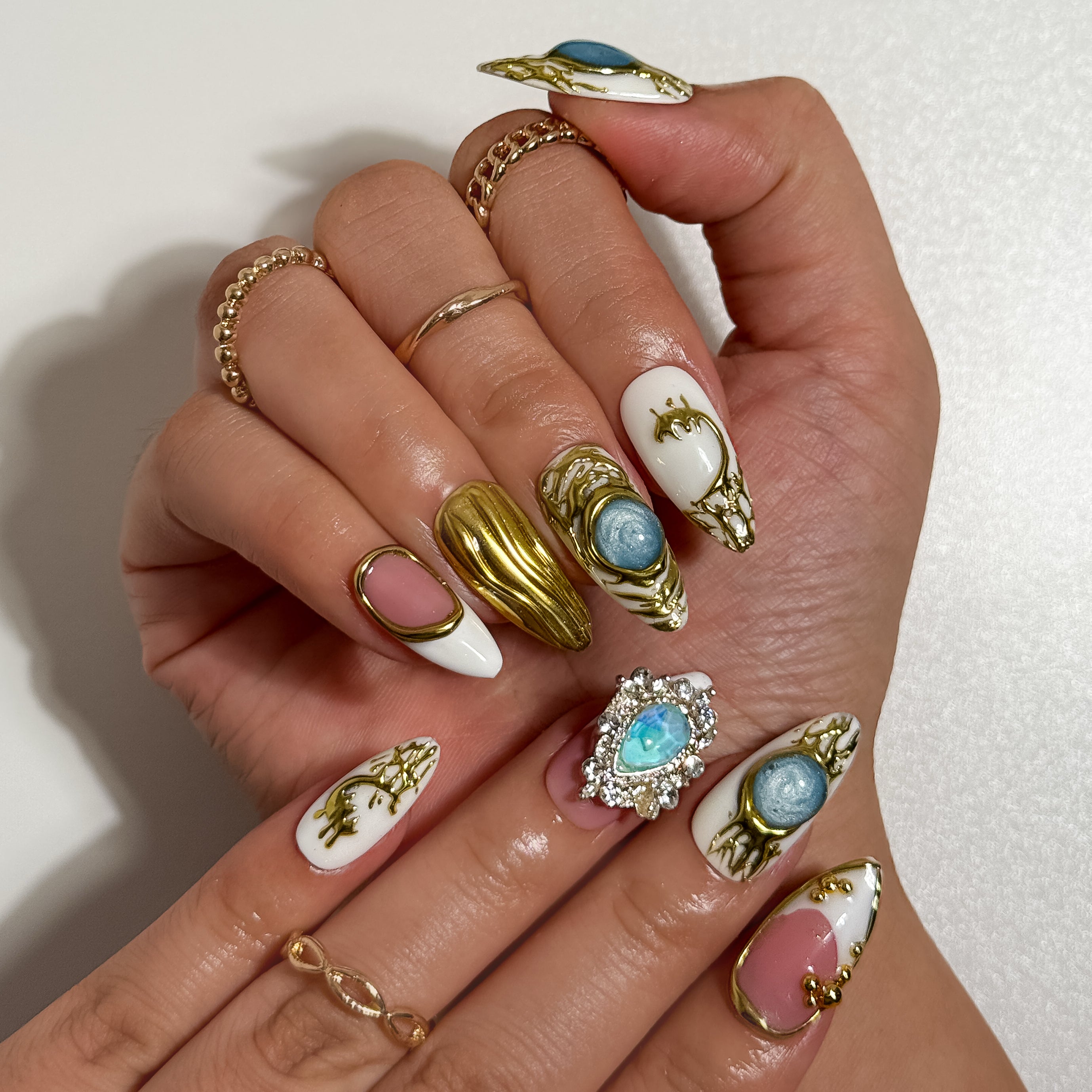 Royal Gem Luxury Jewelry Inspired Press on Nails with Turquoise Accents