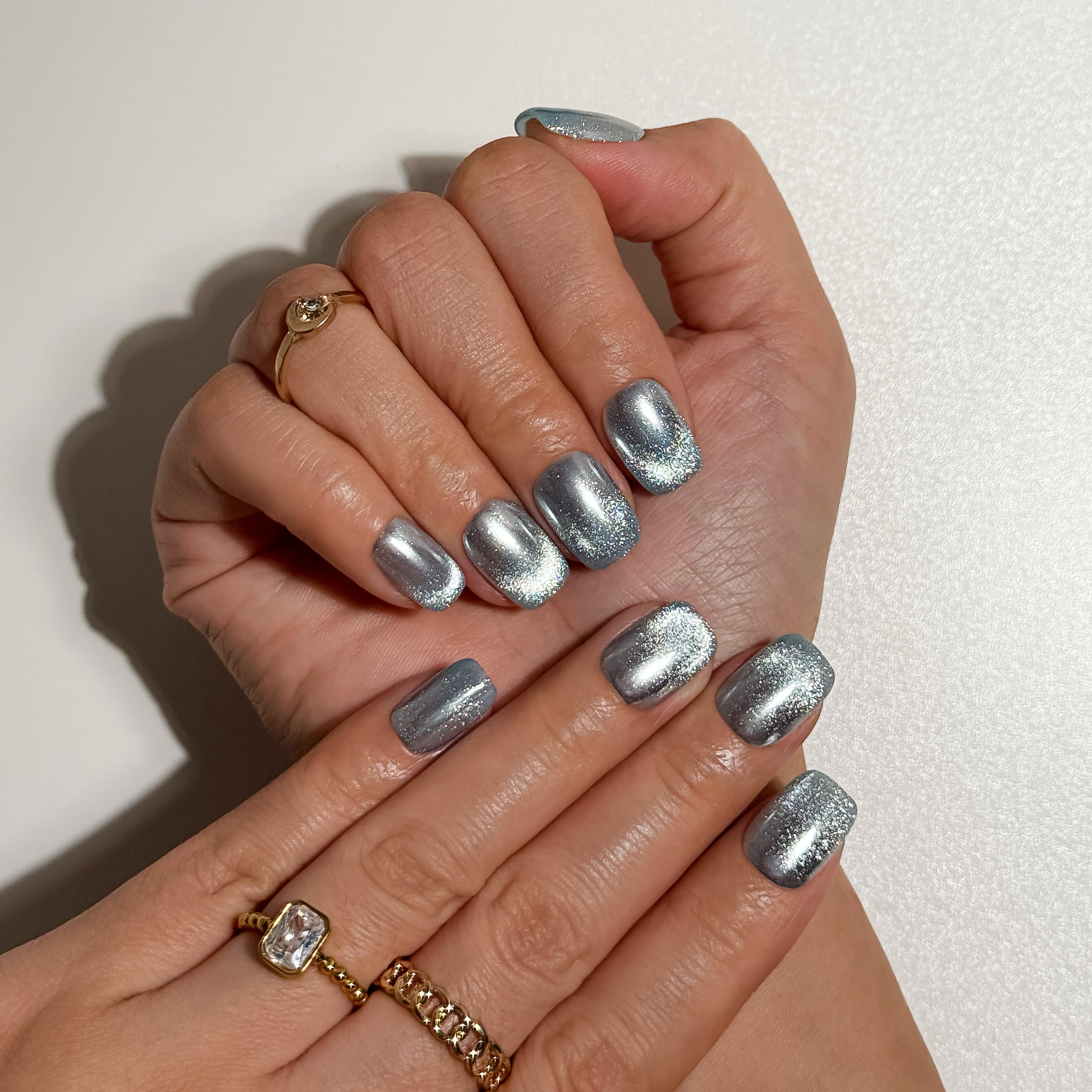 Silver Frost Metallic Silver Shimmer Press on Nails