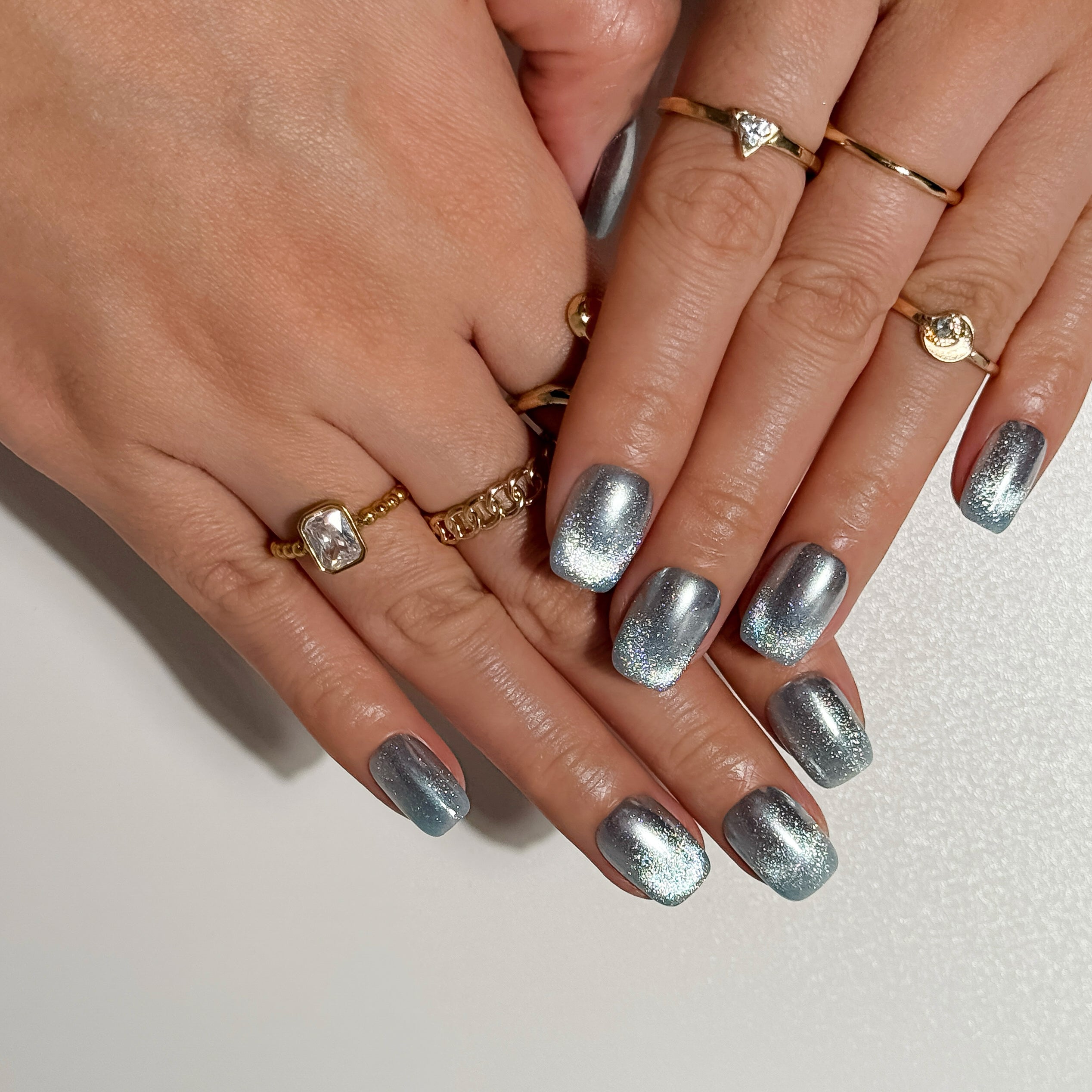 Silver Frost Metallic Silver Shimmer Press on Nails