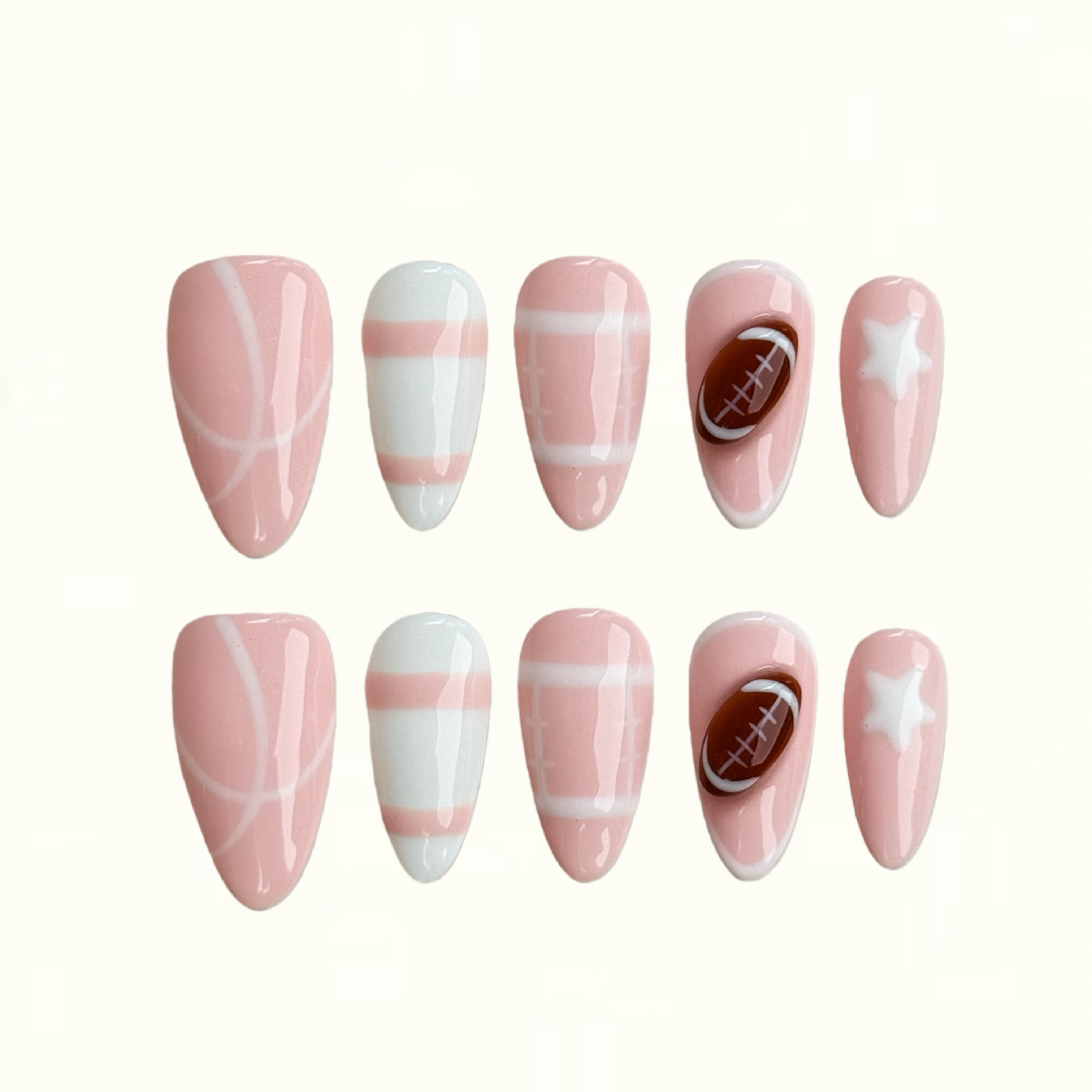Sweet Touchdown Pink Football Design Press on Nails for Game Day