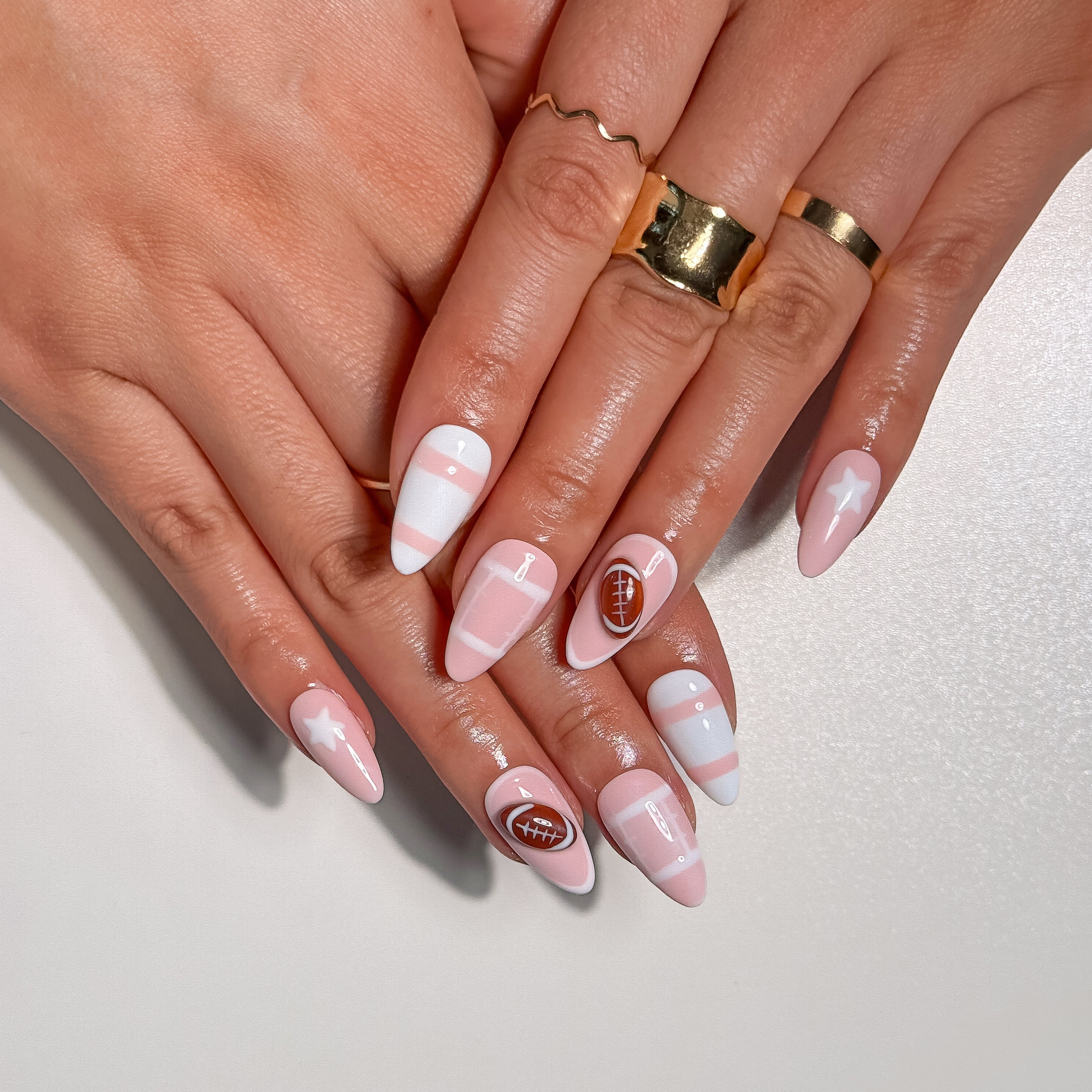 Sweet Touchdown Pink Football Design Press on Nails for Game Day