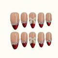 Velvet Pearl Nude and Red Press on Nails with Sculpted Bow